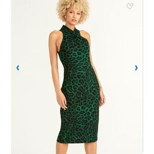 RACHEL Rachel Roy Office Siren Ivy Green Leopard Print Harland Halter Dress Size
